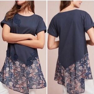 Anthropologie Akemi + Kin navy embroidered floral tunic SZ. L